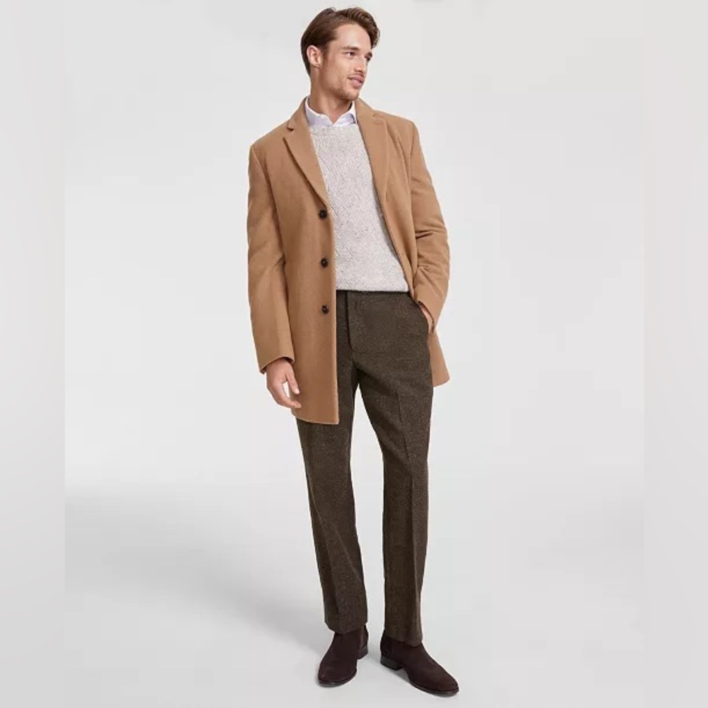 Calvin Klein Men's Camel Wool Blend Overcoat Top Coat
